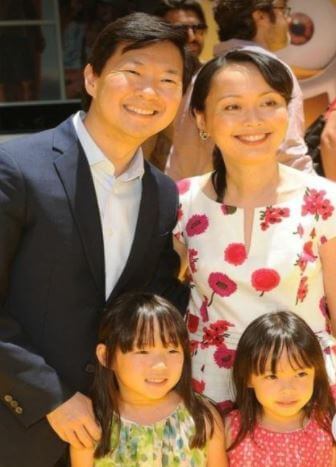 D.K. Jeong son Ken Jeong with his wife and twin daughters.